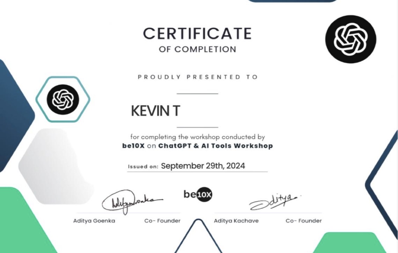 AI Tools Workshop Certificate
